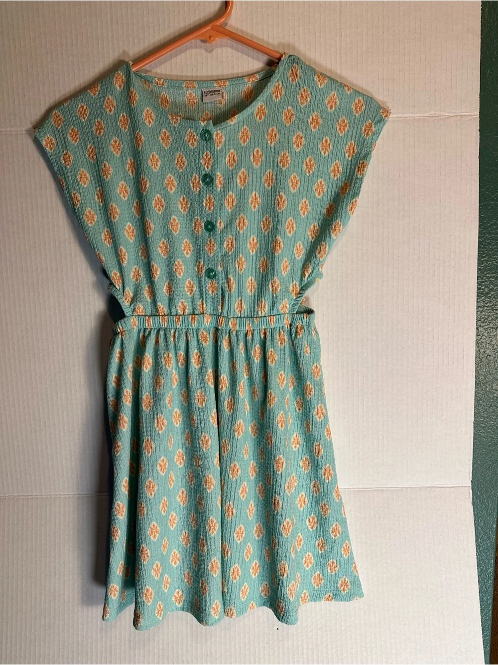 Girls' Teal Printed Button-Front Dress